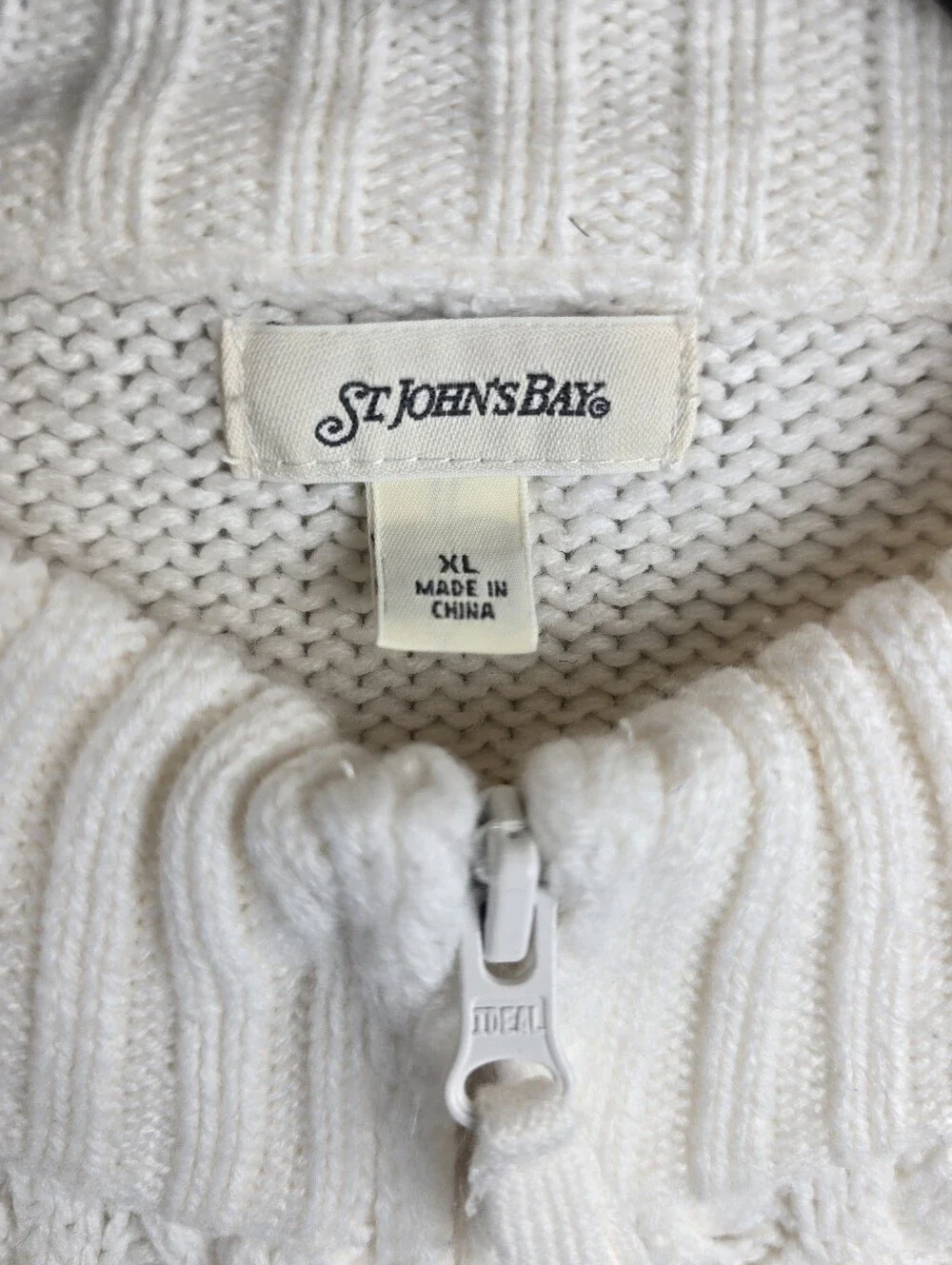 St.John's Bay Cable Knit Cream Full-Zip Sweater Jacket Sz XL